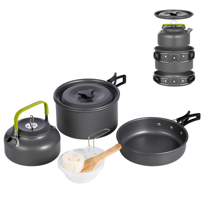 Camping Cookware, Nonstick, Lightweight Pots, Pans with Mesh Set Bag for Backpacking, Hiking, Picnic