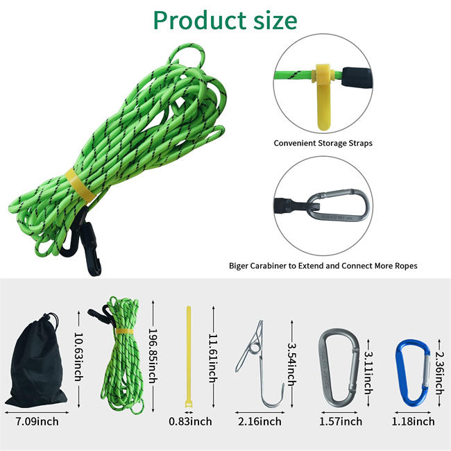 Camping Storage Strap Idea Camping Accessories for Tent Campers, Camping Gear Lanyard 16ft Adjustable with 14 Hocks and 8 Clothespins for Hanging Outdoor,Garden,Hammock, Camping Clothesline