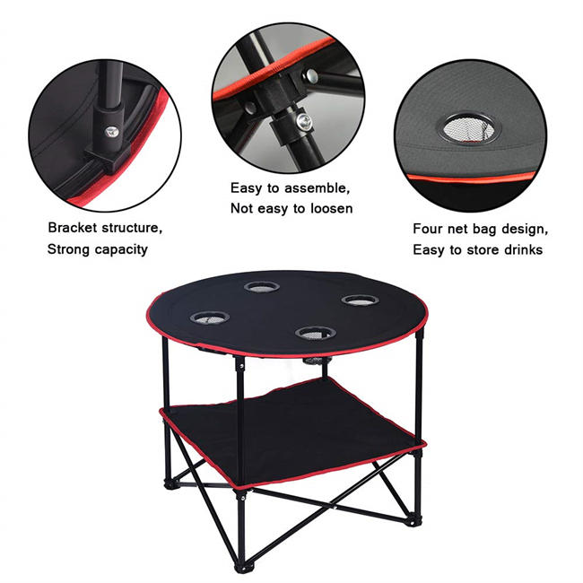Portable Camping Table Folding Picnic Table with 4 Cup Holders and Carrying Bags Collapsible Canvas Travel Table for Barbecue Travel Fishing