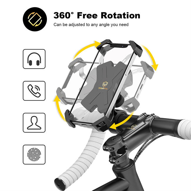 New Bike Phone Mount with Stainless Steel Clamp Arms Anti Shake and Stable 360° Rotation