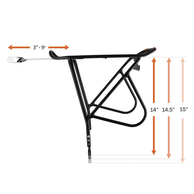 Bike Rack – Bicycle Touring Carrier with Fender Board, Frame-Mounted for Heavier Top & Side Loads, Height Adjustable for  Frames