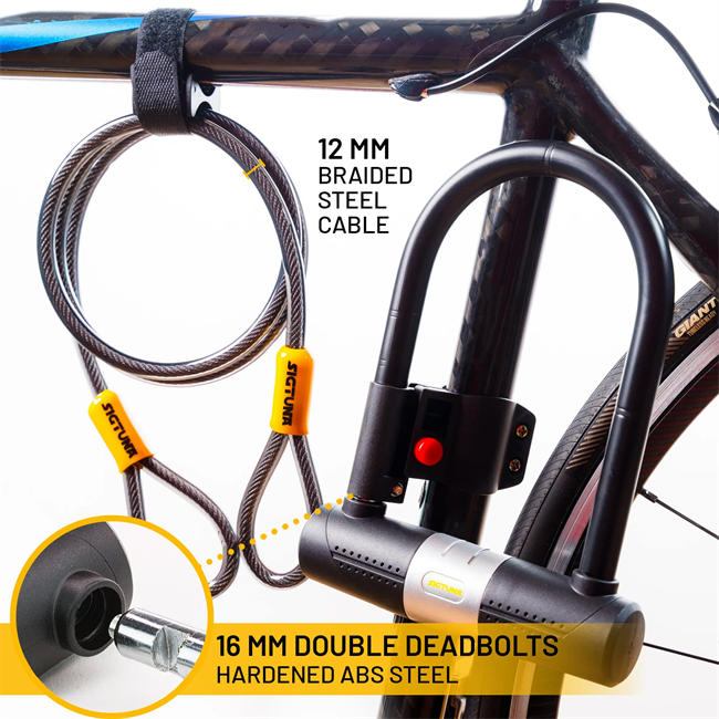 Bike Locks - 16mm Heavy Duty U Lock with U-Lock Shackle and Bicycle Lock Mount Holder + 1200mm Steel Chain Cable Bike Lock