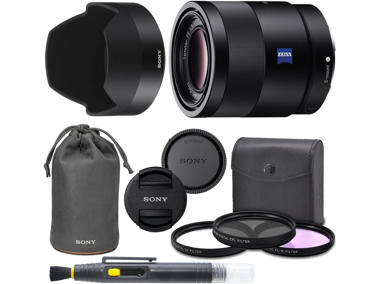Sony Sonnar T FE 55mm f/1.8 ZA Full Frame Lens with AOM Pro Kit. Includes: UV Filter, Circular Polarizing Filter, Fluorescent Day Filter, Sony Lens Hood, Front & Rear Caps - International Version